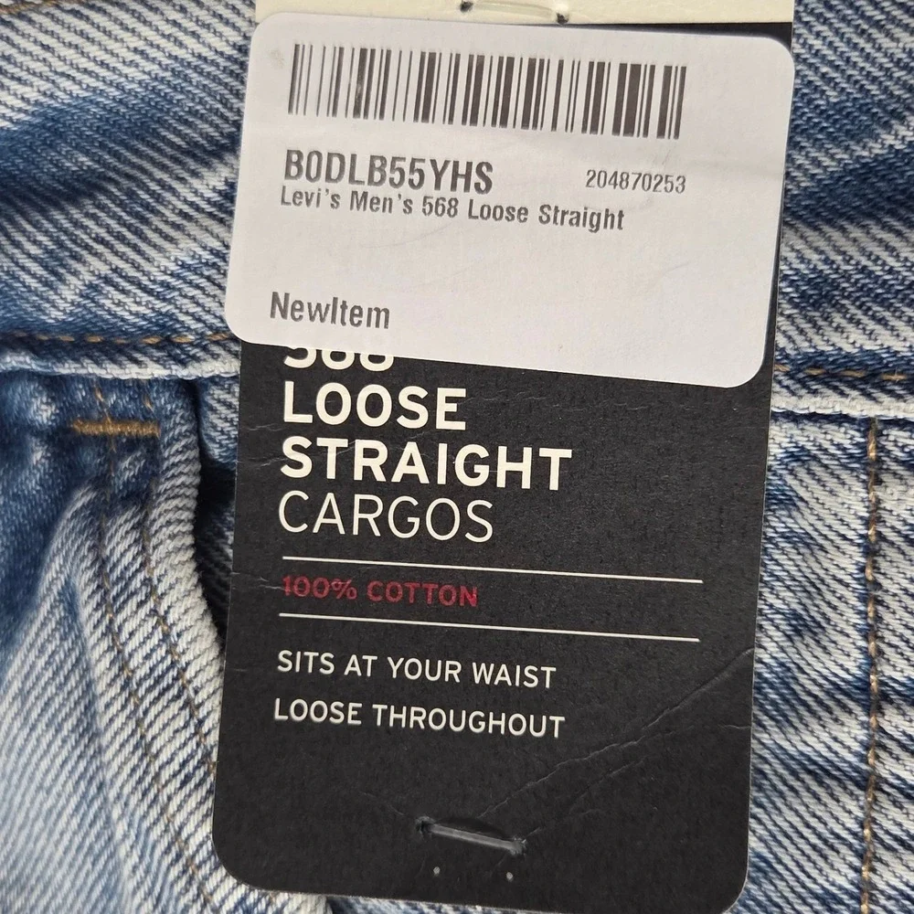 Levis 568 Cargo Jeans Men 32x32 Light Wash Blue Denim Loose Straight Utility NEW